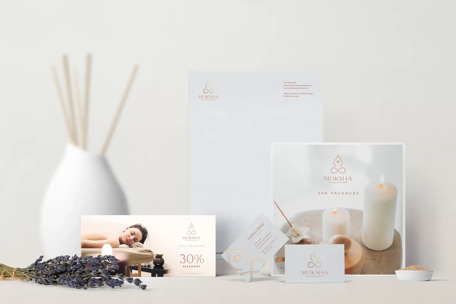 Moksha Wellness Spa brand identity, visual identity elements
