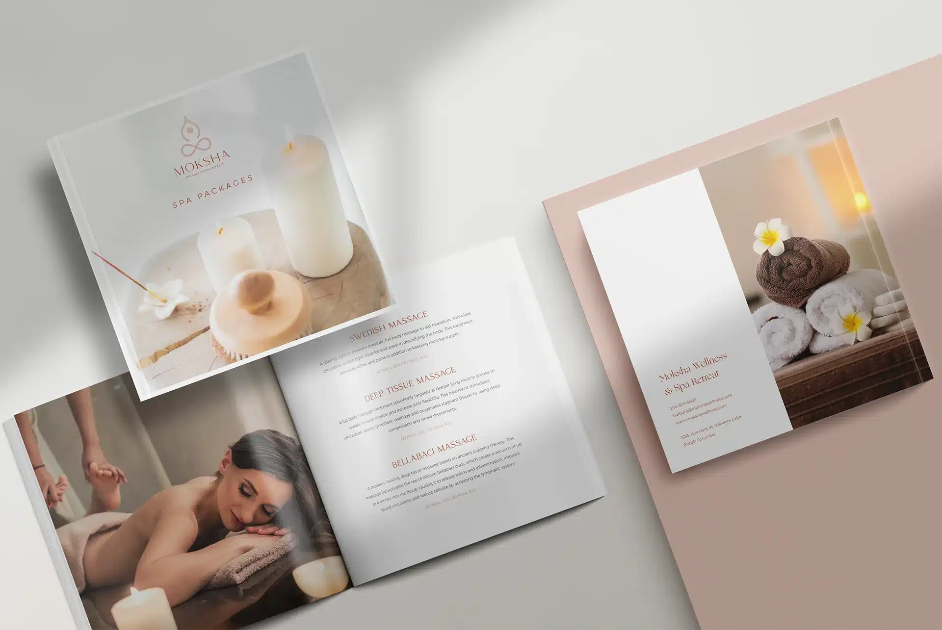 Moksha Wellness Spa brand identity, product packaging