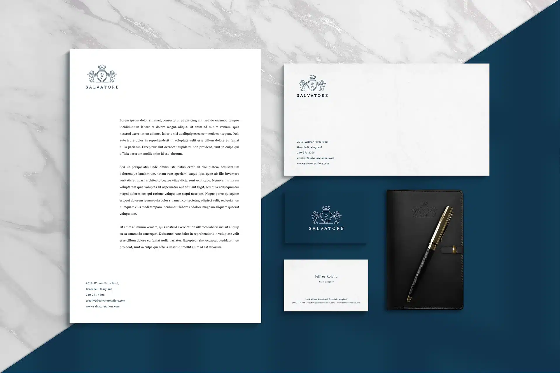 Salvatore Fine Tailoring brand identity, colour palette