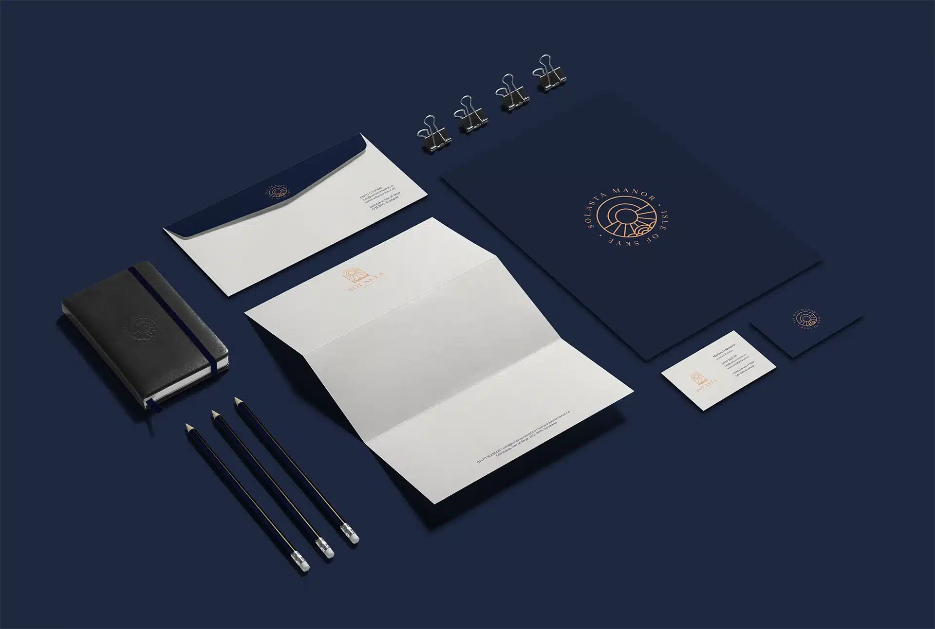 Solasta Manor boutique hotel brand identity, brand collateral
